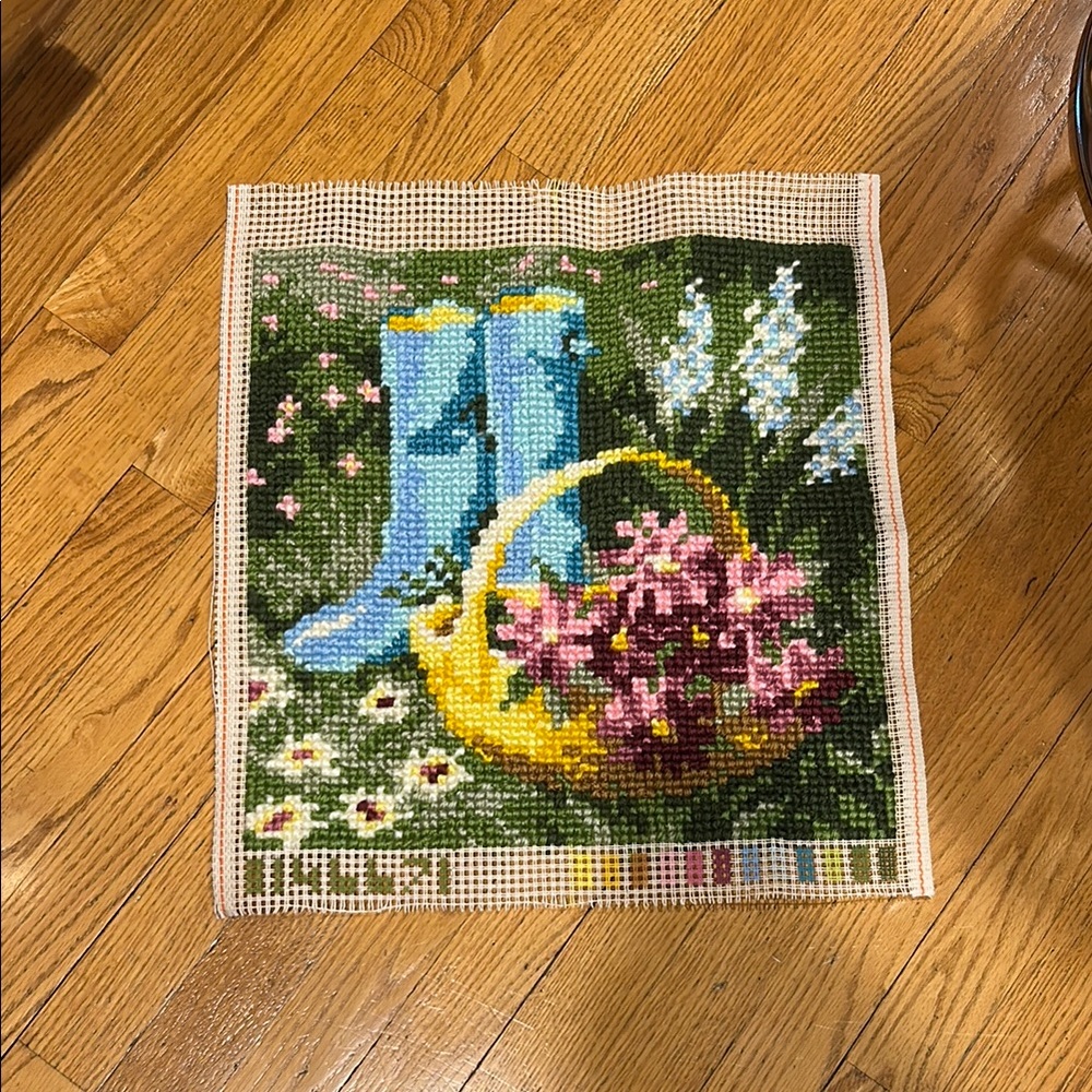 Floral Needlepoint Canvas with Boots